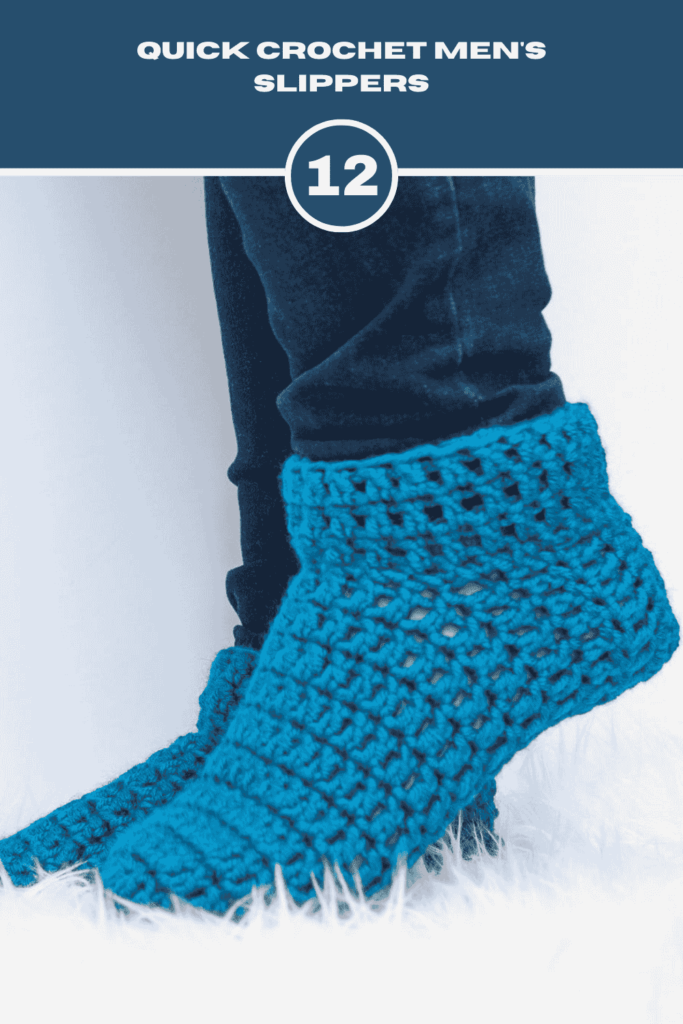 This is the Fast  Men's Crochet Slippers pattern. This pattern works up quickly. It is perfect for last-minute gifts or a cozy pair of slippers you need when you need them quickly. 