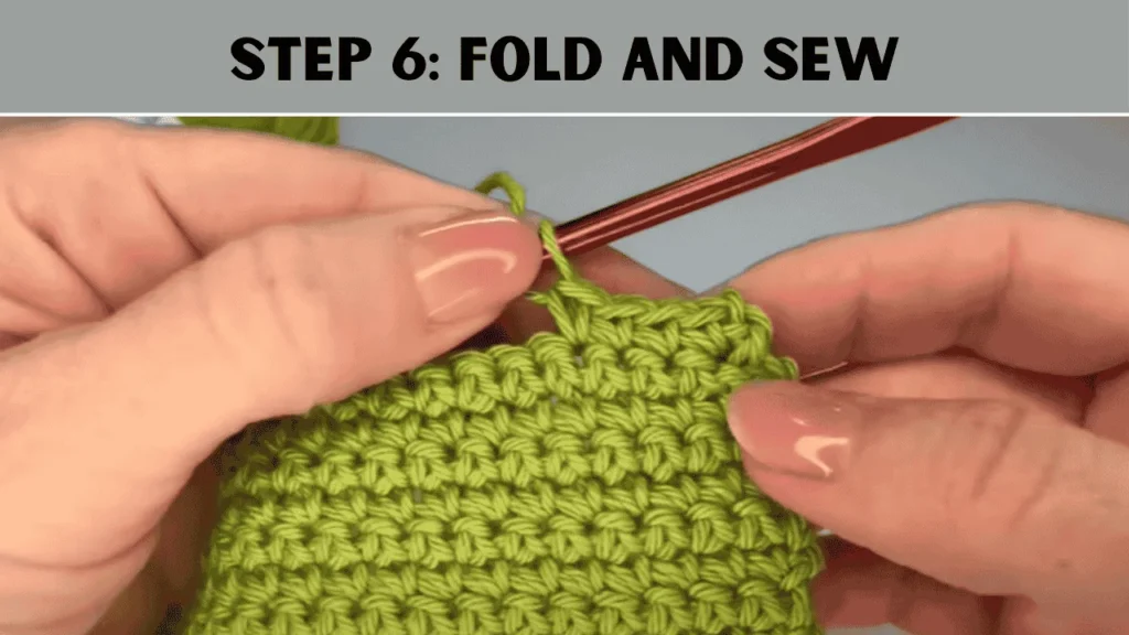 Now the time has come to carefully fold the bottom part of your piece up and form the body of your crochet purse. You will see the top part is folded down as a flap. Make sure the side you like most is facing out.