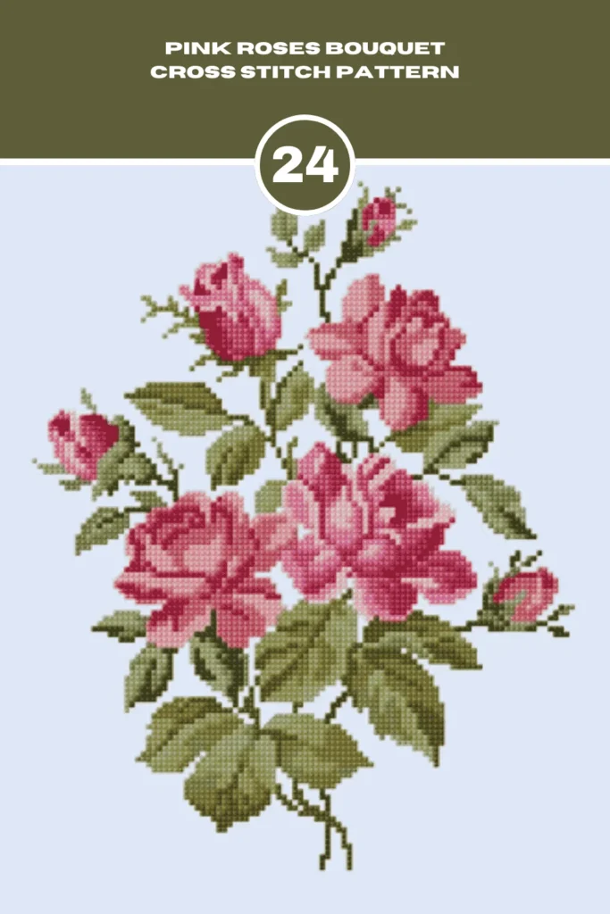 Pink Roses Bouquet Cross Stitch Pattern