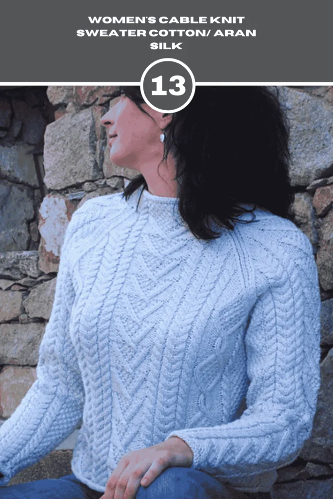 Women's Cable Knit Sweater Cotton/ Aran Silk